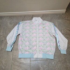 Gino Green Global Bedazzled White, blue , And pink black Zippered Jacket 3XL
